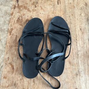 Madewell Black Leather Strappy Lace-Up Sandals
